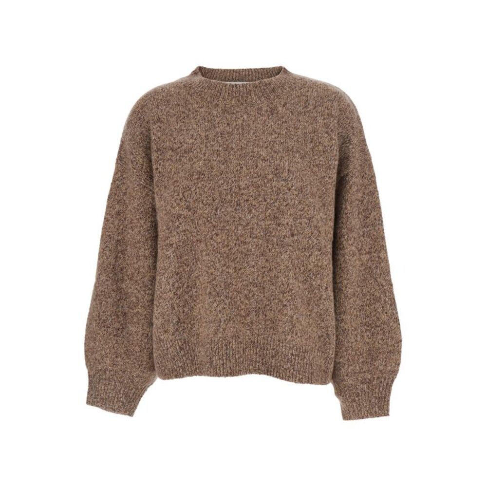 Soft Goat Women Brown Crew Neck Sweater With Ribbed Knit In Wool Blend Women